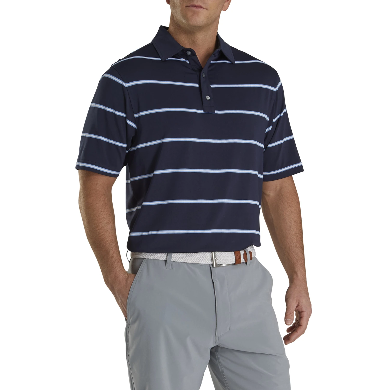 FootJoy Lisle Pique Open Stripe Self Collar Mens Golf Polo 1 FootJoy Lisle Pique Open Stripe Self Collar Mens Golf Polo