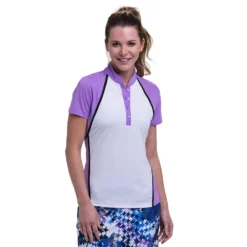 EP New York Short Sleeve Color Block White Multi Womens Golf Polo