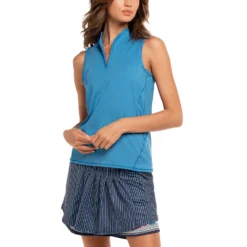 Lucky In Love Oceana Aegean Blue Womens Sleeveless Golf Polo
