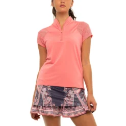 Lucky In Love Better Together Melon Womens Short Sleeve Golf Polo