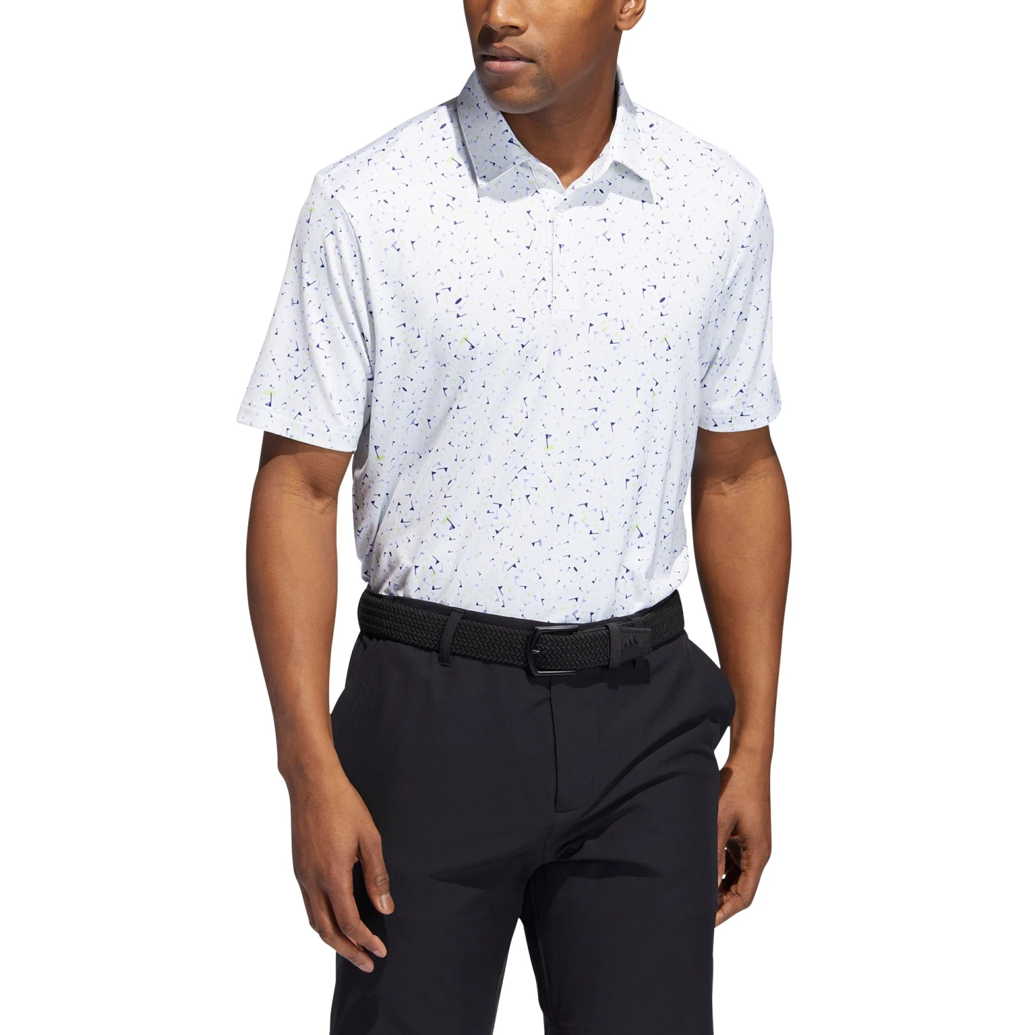 Adidas Golf Adidas Flag-Print Lime-Purple Mens Golf Polo 1 Adidas Golf Adidas Flag-Print Lime-Purple Mens Golf Polo